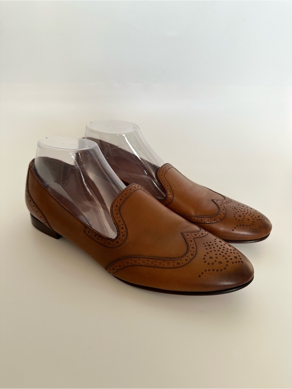 Ralph Lauren Purple Label Burnished Calfskin Slip-On Brogue Leather Loafers